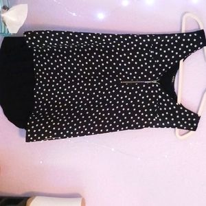 Shirt large black with white polkadots